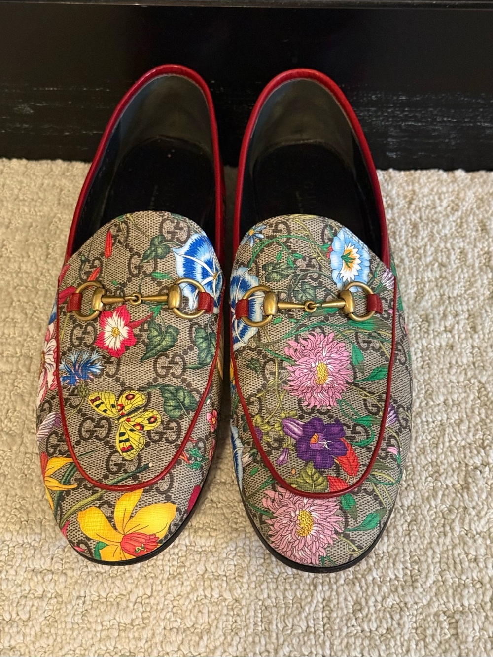 Gucci Floral Horsebit Loafers - Red Trim 39